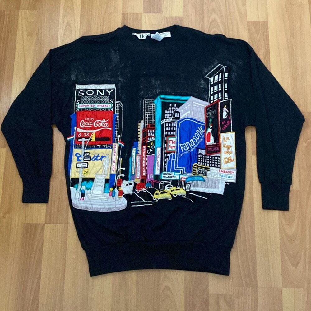 Vintage Retro 1987 Tiki Black Long Sleeve Sweatshirt New York Broadway Unisex M